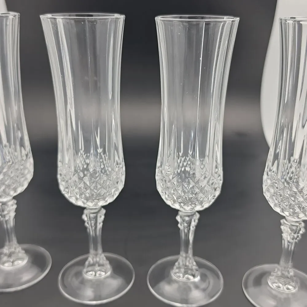 Vintage Set of 4 Cut Crystal Champagne Flutes 8